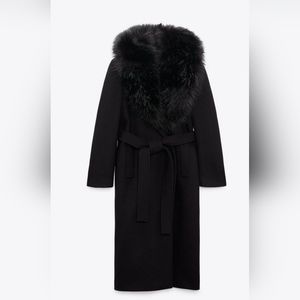 Zara manteco wool coat with detachable fur collar